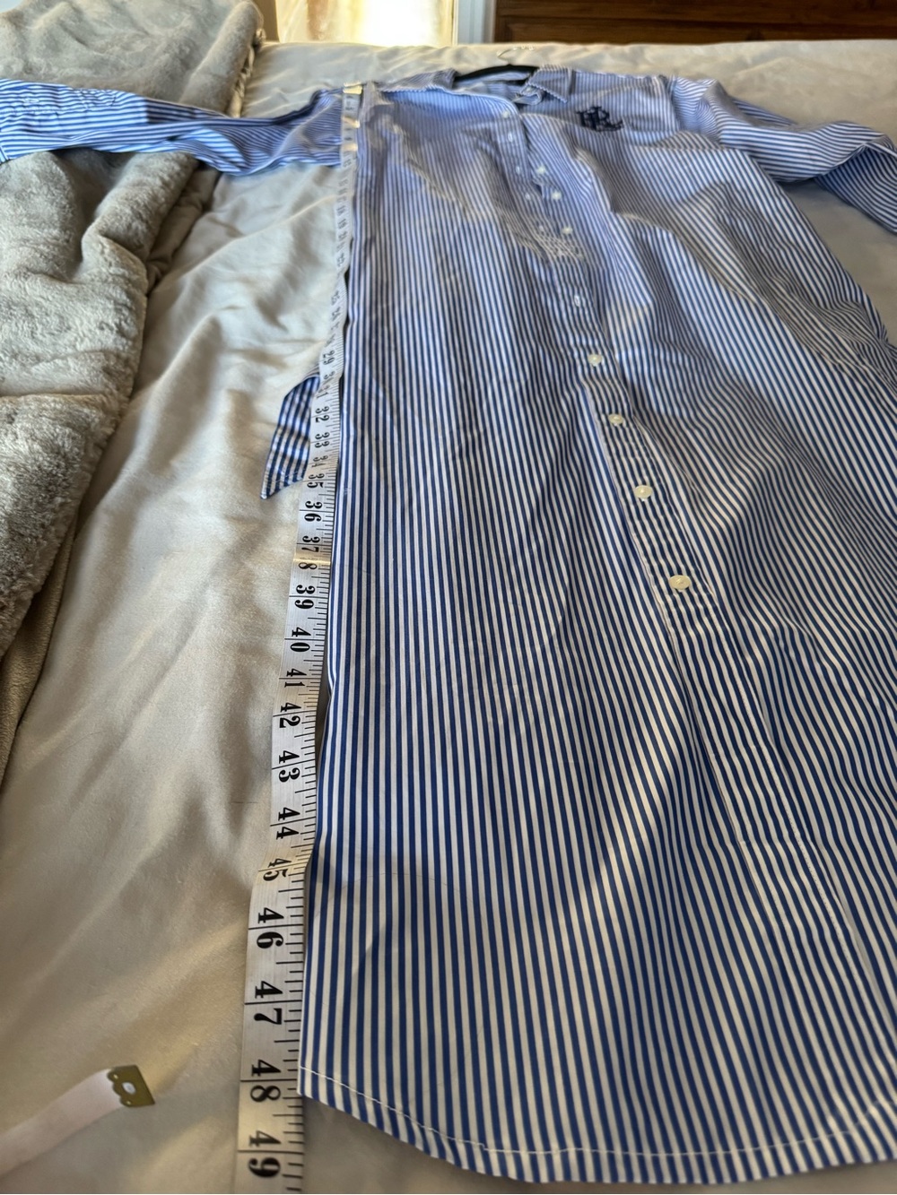 Lauren Ralph Lauren Blue & White Striped Button-Front Midi Shirt Dress - Picture 10 of 13